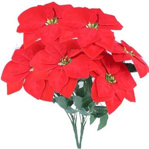 LILOCOO Artificial Poinsettia Flowers Christmas Flowers Silk Poinsettia Bouquet Red Fake Velvet Poinsettia Flowers for Home Garden Wedding Home Xmas Tree Table Centerpiece Holiday Decor (2 Bundles)