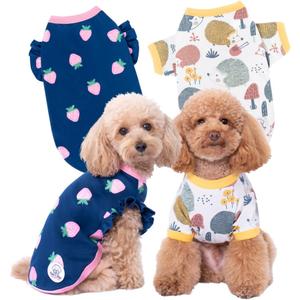 Pippo's Shop 2 Pack Dog Shirt Premium Peru CottonFashionable and Cute, Pet Apparel Lightweight Stretch Puppy Cool Soft T-Shirt Smooth Breathable Clothes (Pawberry+Hedgehog Paws, Medium)