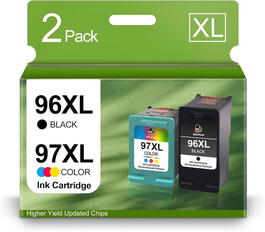 SHUPAN 96/97 Ink Cartridge Combo Pack Remanufactured Ink Cartridge Replacement for HP 96 97 for HP Deskjet 5940 6940 6840 Officejet 7210 7310 Photosmart 2610 2710 Printer (1 Black 1 Tri-Color)