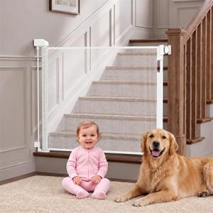 Retractable Baby Gate 55 Inch Wide for Indoor & Outdoor, Mesh Safety Gate