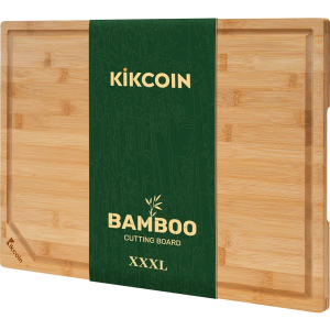 24" Bamboo Cutting Boards for Kitchen, Extra Large Wood Cutting Board with Deep Juice Groove and Handle Heavy Duty Chopping board, Kikcoin, 24" x 18