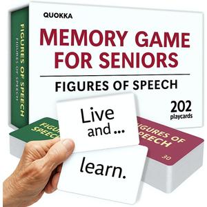 QUOKKA Elderly Memory Games for Seniors  202 Cards for Alzheimer's or Dementia Activities  Expression Brain Card Games for Seniors with Dementia  2 Levels, Visual Clues, Premium Gift Box