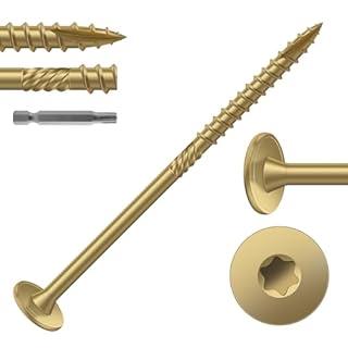 #14 x 3 Inch Outdoor Structural Wood Deck Screws (67Pcs/2lb), Carbon Steel, Tan, Flat Head, Rust Resistant Epoxy Coated, T30 Star Bit