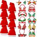 fiintrwa Christmas Headband Beads Necklace Hair Hoop Eyewear Eyeglass Santa Hat Photo Props for Xmas Party Decoration Supplie