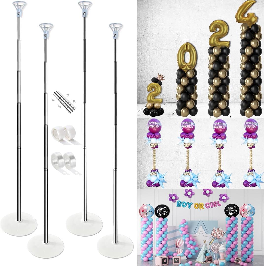 Balloon Column Stand Kit Set of 4, 7ft Height Adjustable Balloon Arch Kit with 2 Ballon Garland Strip, Metal Telescopic Pillar Balloon Stand, Birthday Party, Graduation, Halloween Decorations Balloon Column Stand Kit Set of 4, 7ft Height Adjustable Balloon Arch Kit with 2 Ballon Garland Strip, Metal Telescopic Pillar Balloon Stand, Birthday Party, Graduation, Halloween Decorations