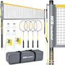 Haokelball Outdoor Badminton Net Set with Anti-Sag Winch System - 20ft Badminton Net, 4 Rackets, 3 Shuttlecocks & Carry Bag, Badminton Set for Backyard, Grass, Beach, Holiday Games