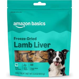 Amazon Basics Freeze-Dried Raw Single Ingredient Dog Treats, Lamb Liver, High Protein, Healthy Training Treats or Meal Topper for all Dogs, Grain-Free, 3.3oz (Previously Wag) (EXP 07/15/28)