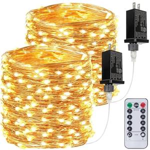 2Pack Each 66Ft 200LED Christmas Fairy Lights Plug in with Remote, Waterproof Twinkle Lights Outdoor Indoor, String Lights 8 Modes with Timer for Girl's Room Garden Christmas Decorations (Warm White)