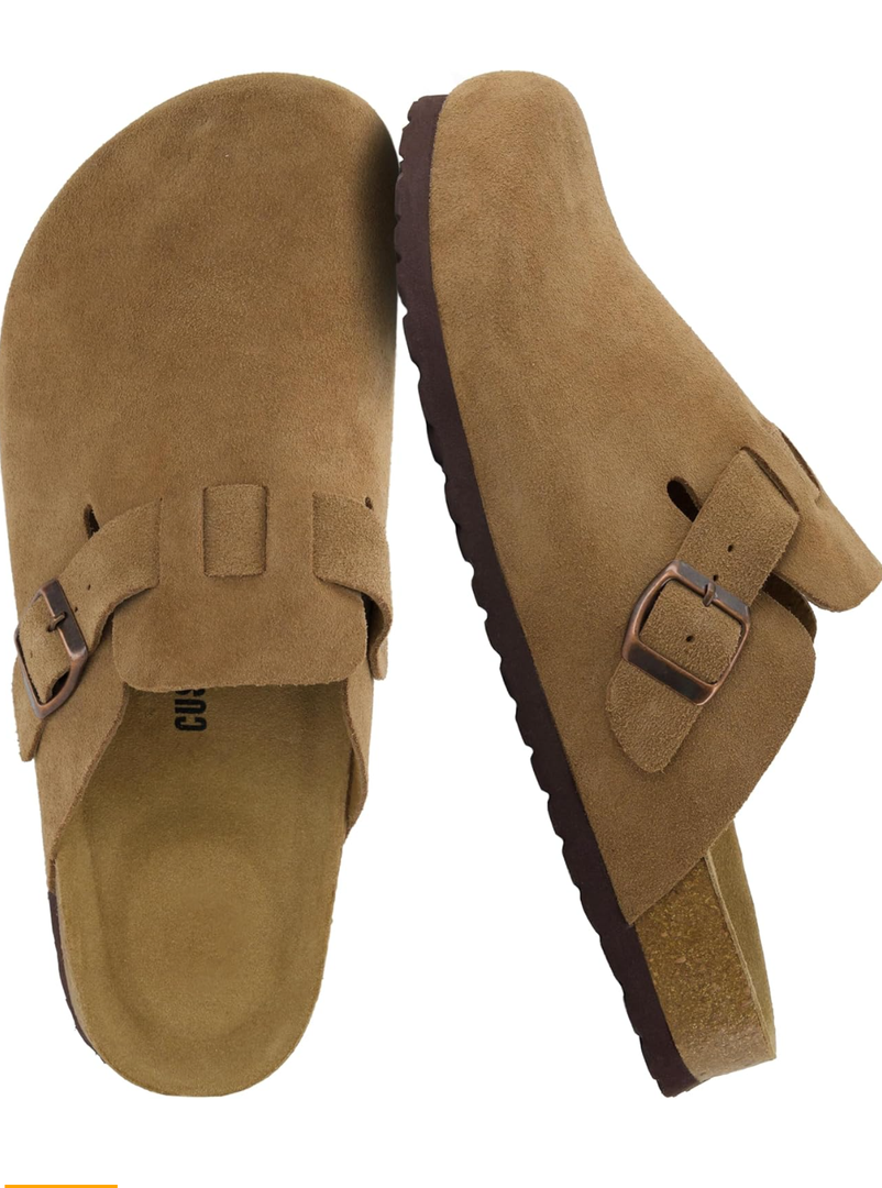 CUSHIONAIRE Haze Genuine Suede Leather Mens Clogs - Comfortable Slip On Potato Shoes for Men with Adjustable Buckle, 39