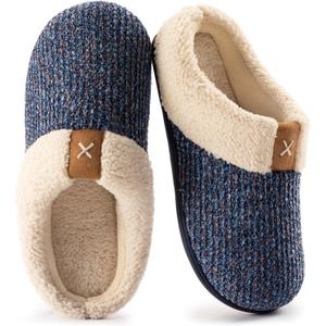 ULTRAIDEAS Women's Indoor Bedroom Slipper with Memory Foam, Gift for Women, Wool-Like House Shoe with Anti-Skid Rubber Sole for Ladies (8.5, Light Blue)