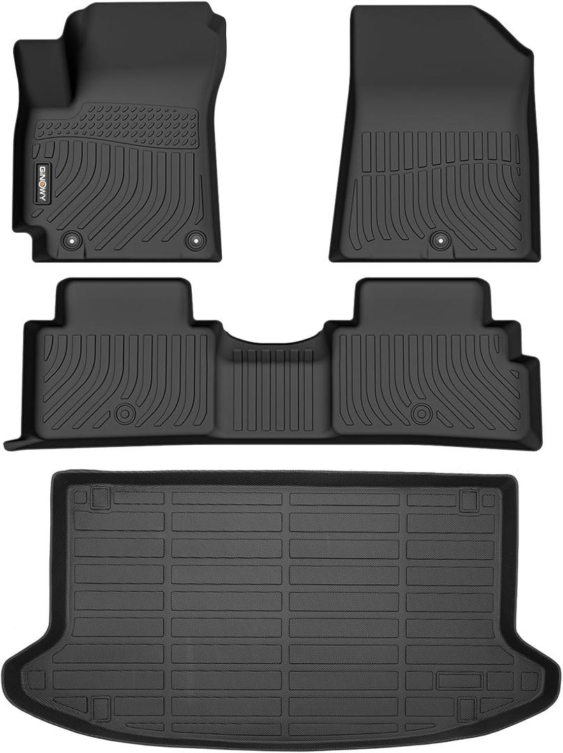 GINOWY- Floor Mats & Upper Cargo Liner for Kia Soul 2025 2024 2023 2022 2021 2020 (Excludes GT Models), TPE All Weather Car Mats Custom for Kia Soul Accessories