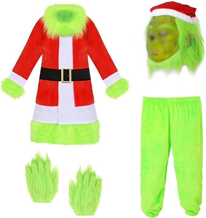 Green Furry Big Monster Costume for Kids 6Pcs with Mask, Gloves, Boys More for Kids Christmas Costume Party
 Size M