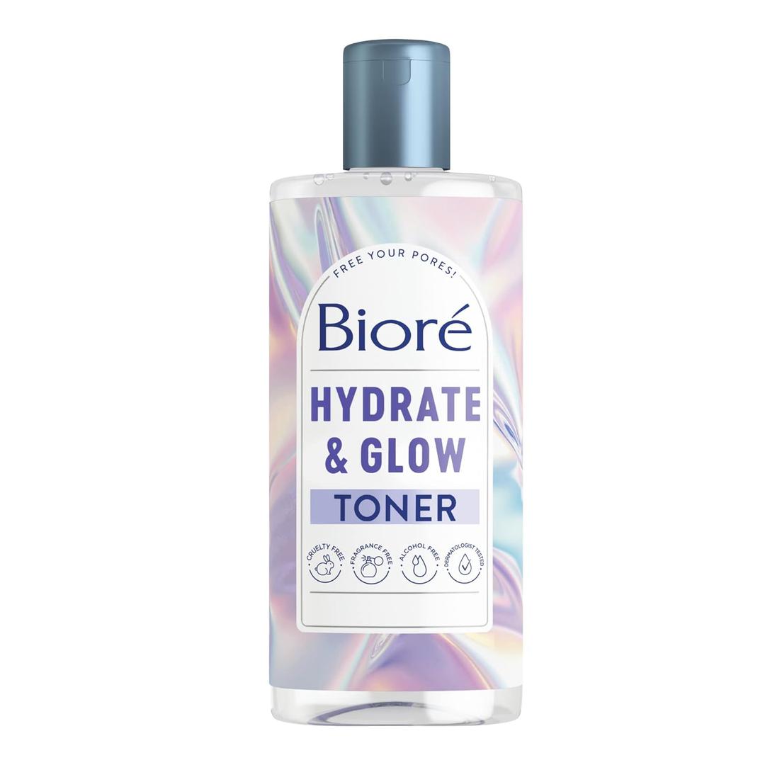 Bior Hydrate & Glow Toner with 2% Lactic Acid + Malic Acid, Exfoliating Face Toner for Dry, Sensitive Skin, Dermatologist Tested, Alcohol-Free & Fragrance-Free, 8 Oz