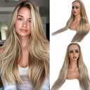 Ombre Blonde Lace Front Wig Human Hair Pre Plucked 13x4 Lace Frontal Wigs Glueless Straight Ash Brown to Ash Blonde Highlights Human Hair Wig 180% Density 24 Inch