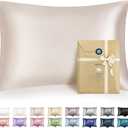 Bedsure Satin Pillowcase with Zipper, King Size Satin Pillow Cases Set of 2, Similar to Silk Pillow Cases 2 Pack, Silky & Soft Pillow Cover for Hair and Skin, Gifts for Women Men, Beige, 20x36 Inches