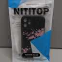 NITITOP Compatible with iPhone 12 Mini Case Cute Aesthetic Cherry Blossom Pattern Design for Women Girls Soft TPU Shockproof Full Camera Protective Phone Cover - Black Pink