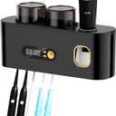 Upgrade Toothbrush Sterilizer,Toothbrush Holder for Bathroom,Tooth Brush Cleaning Tool with Toothpaste Dispenser Wall Mounted Type-C Charging with 2 Cups (Black)