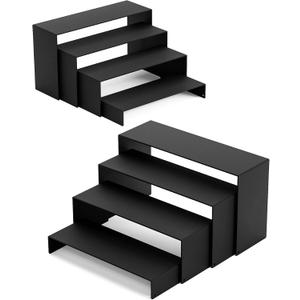 Black Matte Metal Display Stand,8 Pcs 2 Set Display Risers, Metal Rectangular Display Shelf Holders for Showcase, Dessert, Perfume, Vendor Events, Cupcake Stands, Toys Display Shelves ( 8Pcs-Black, 7L~8L~9L )