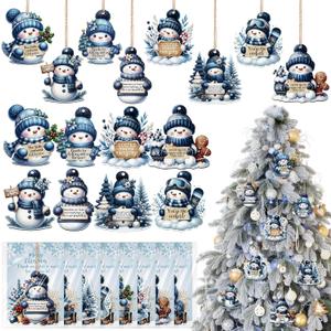 24 Sets Christmas Snowman Employee Appreciation Gifts Bulk Wooden Hanging Winter Snowman Ornaments in Blue with Thank You Card OPP Bag for Xmas Stocking Stuffers Office Coworker Team Nurse