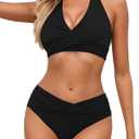 Sopliagon Women's Bikini Sets Twist Front Two Piece Swimsuit Halter Bathing Suit (Medium, Black)