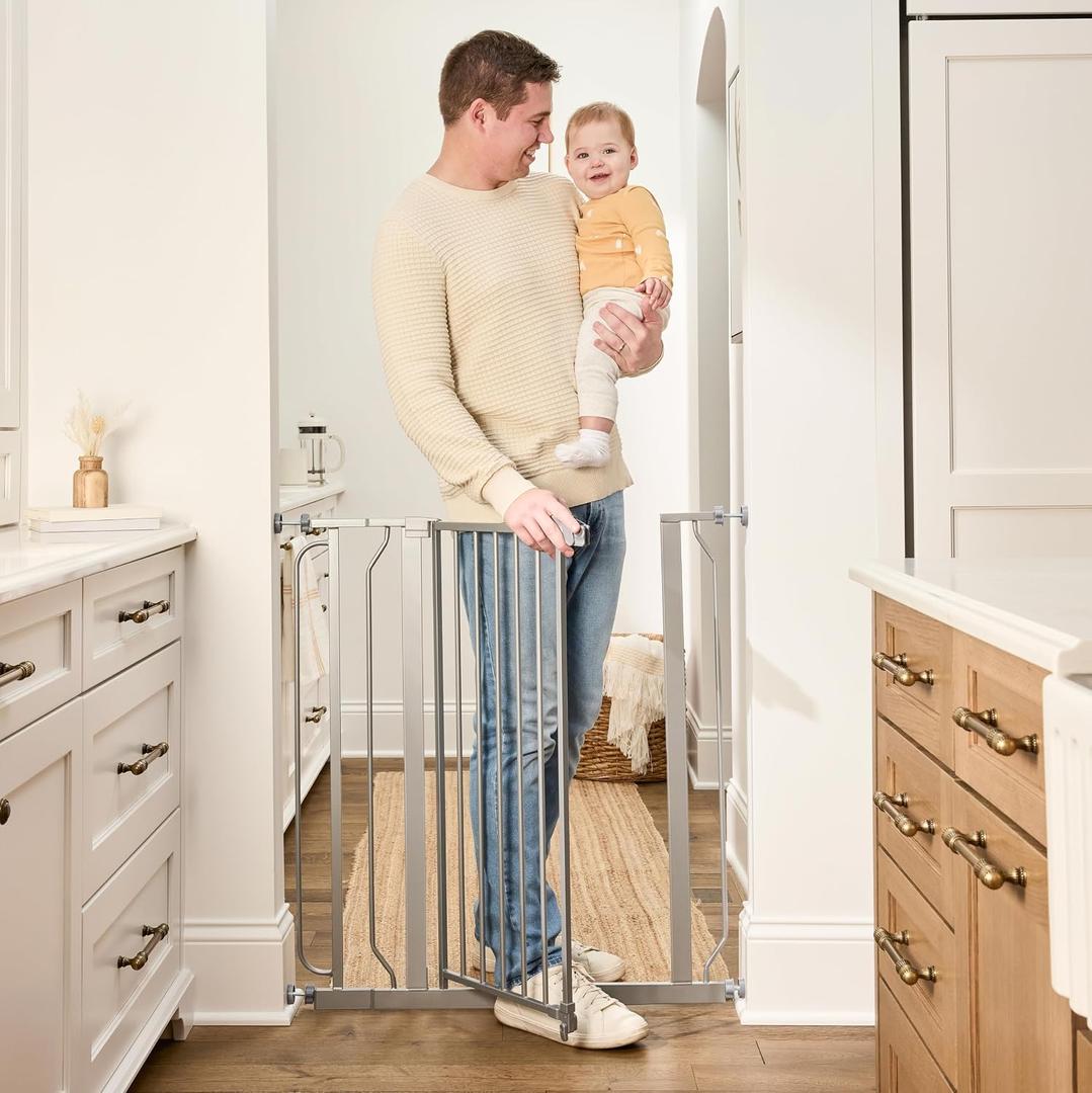 Regalo Safety 36 Extra Tall Baby Gate for Doorways & Bottom of Stairs, Pressure Mounted Baby Gate with Door for Babies, Toddlers & Pets, Tested & Safe, American Designed and Owned, Platinum