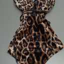 Clothink Women's Burgundy Bandeau Back Lace Up Velvet BodySuit, Style 1 - Leopard Print, Large