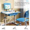 Cantonape Kids Desk and Chair Set, Height Adjustable Children School Study Desk with Tilt Desktop, Bookstand, LED Lamp, Metal Hook and Storage Drawer for Boys Girls, Blue