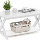 Furinno Modern Simplistic Coffee Table, 2-Tier Rectangle Modern Coffee Table with Open Shelf and X-Legs, Criss-Crossed Side Table, for Living Room, Bedroom, Home Office, White, 35.4 Inches, X-shaped Legs