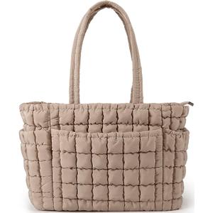 Queenoris Puffer Tote Bag for Women, Soft Quilted Shoulder Handbag Large Lightweight Satchel Purse Travel Gym Bag | PUFFER