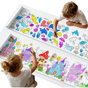 2PCS Children's Drawing Roll, Coloring Paper Roll for Kids Gift,116 * 11.6 Inches DIY Painting Drawing Paper Roll, Color Wonder Paper, Early Educational Toys for Kids Ages 3-8(Castle+Ocean)