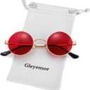 Gleyemor Polarized Round Sunglasses for Men Women Hippie Small Circle Glasses Red Yellow Lenses (01 Gold/Clear Red)