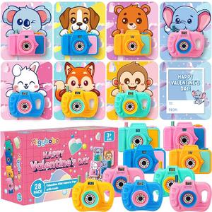 Feltom 24 Pack Valentines Day Gifts for Kids – Mini Toy Camera Set with Valentine’s Greeting Cards, Images in Viewfinder, Classroom Exchange Gifts for Boys & Girls