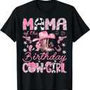 Mama Of The Birthday CowGirl Coquette Rodeo Mama T-Shirt (Black, L)