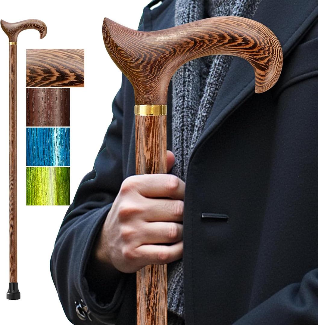 Walking Cane,Wooden Cane Support up to 300 Lbs, Suitable for Fancy Wooden Walking Cane for Men and Women with Extreme Demands (36", Brown)