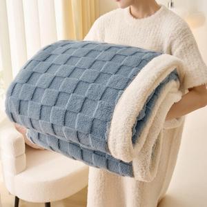 Sherpa Throw Blanket for Couch, Flannel Cozy Soft Thick Blanket for Bed - Fleece, Dirty Blue, 60x80 Inches