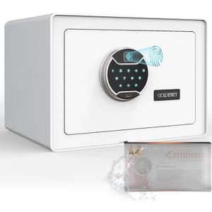 Goldenkey White Fingerprint Safe for Home, Biometric Security Safe Box with Touchscreen Keypad, Jewelry Safes for Cash, Document Safes with Fireproof Waterproof Bag for Bedroom, Closet, Office