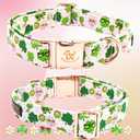 Elegant little tail St Patrick's Dog Collar, Cute Colver Cotton Shamrock Pet Collar Trefoil Soft Puppy Collar Pink Holiday Adjustable Cotton Pet Collar with Bow for Small Medium Large Dogs (Medium (Pack of 1))