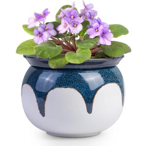 African Violet Pots, 6 inch Ceramic Easy Self Watering Plant Pot for Busy Plant Lovers, Automatically Absorb Appropriate Amount of Water, Flower Pot Indoor-Plants Not Included(Blue)