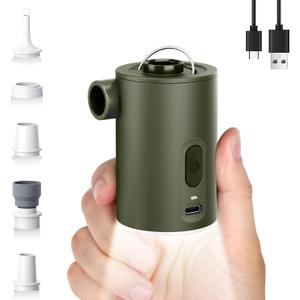 Portable Air Pump for Inflatables, Ultra-Mini Air Mattress Pump 4X with 1600mAh Battery & Camping Light, USB Rechargeable Air Pump for Swimming Rings, Pool Floats, Sleeping Pads, Vacuum Storage Bags (Green)