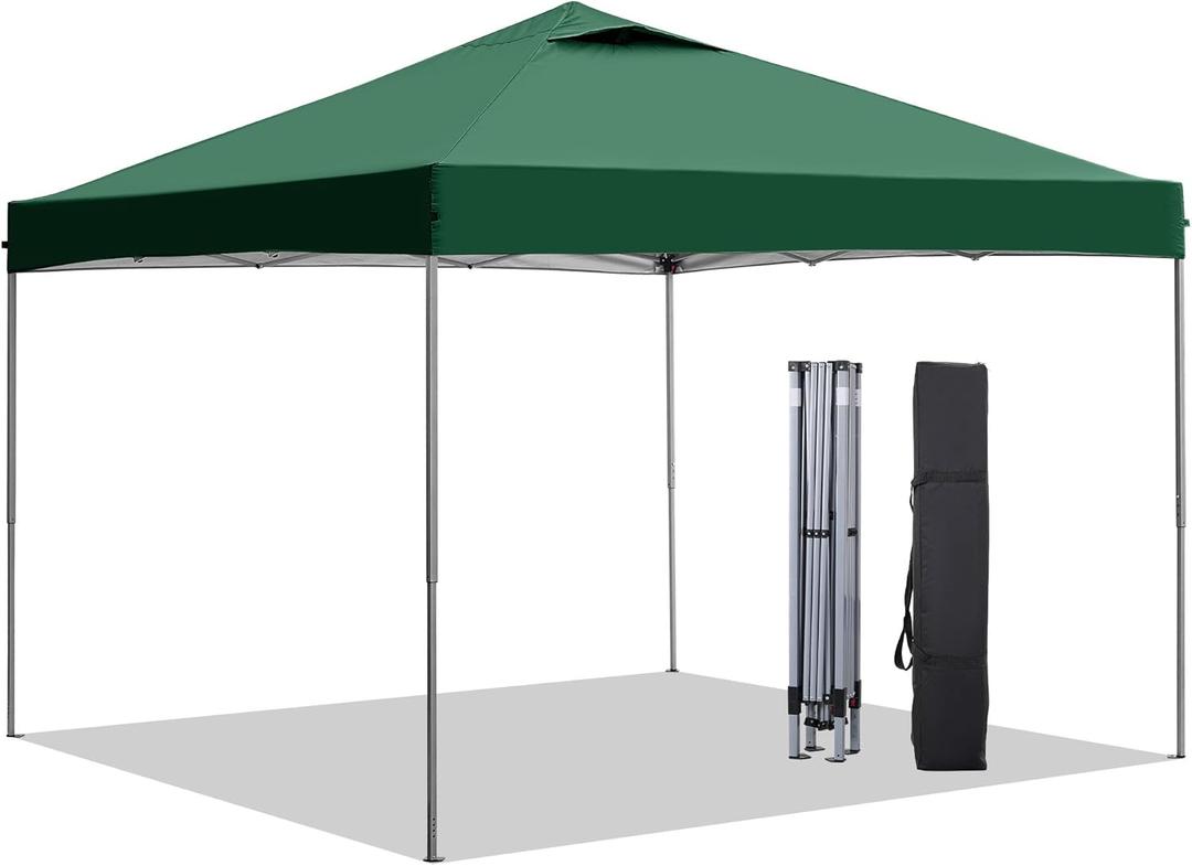 GDY 10x10 Pop Up Canopy Tent, Easy Set up Outdoor Silver Coated Beach Gazebos, Carpas for Pool, Events, Parties, and Camping, Green.