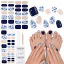 Semi Cured Gel Nail Strips & Toenail Stickers 2 Set (Blue Marble), Pedicure Gel Nail Decals Wraps Art DIY, Long Lasting, Gifts for Women, Works with UV Lamp, Easy to Apply & Remove