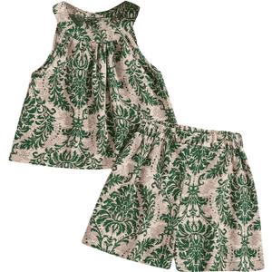 MakeMeChic Girl's 2 Piece Outfit Paisley Print Halter Sleeveless Tank and Shorts Matching Set (16Y, Multicolor)