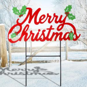 Shimeyao 17 Merry Christmas Metal Yard Signs Xmas Metal Outdoor Decorative with Stakes Waterproof Christmas Decor for Holiday Garden Patio Yard Lawn Party and Xmas Celebration Supplies