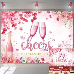 Valentines Day Backdrop Pink Flower Love Heart Glitter Dots Photography Background Valentines Day Party Decoration Supplies (7x5FT210x150cm)