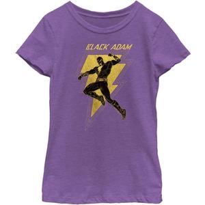 DC Comics Black Adam Logo Pose Girls Short Sleeve Tee Shirt (Small, Purple Berry)