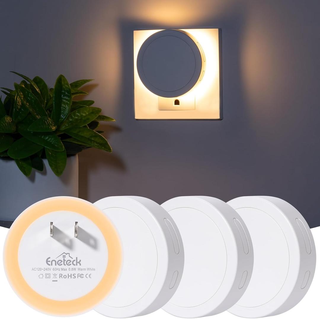 4 Pack Backlit Dim Night Light, Round Night Lights Plug into Wall, Soft Nightlights with Light Sensors, Plug in Night Light for Hallway, Bathroom, Bedroom, Warm Light