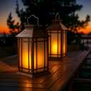 Bdor 2-Pack 13" Vintage Candle Lantern with Led Flameless Candle (6hr Timer) - IP65 Waterproof Battery Powered - Outdoor Patio Hanging Lanterns Decorative Tabletop Lanterns
