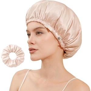 2 x CoolMate Adjustable Satin Silk Bonnet for Sleeping Women, Tie Double Lined Silk Bonnet for Women Long Hair