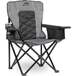 Oversized Padded Camping Chair, Heavy Duty Steel Frame, 450 lb Capacity, Folding Camp Chair with 6-Can Cooler, Carry Bag for Outdoor Camping, Beach, Hiking(Gray & Black)