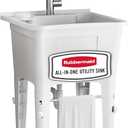 Rubbermaid Utility Sink Laundry Tub, Freestanding All-in-One Sink with Premium Stainless Steel Sprayer Faucet, for Laundry Room, Basement, Garage, 24.1" L x 24.1" W x 52.5" H, White, 24.1 x 24.1 x 14 inches